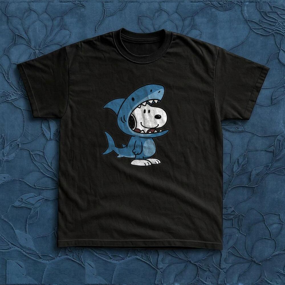 Snoopy Shark Costume Black Tee